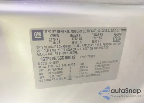 2012 GMC Sierra 1500 Sle from USA, damaged, VIN 3GTP2VE75CG158619